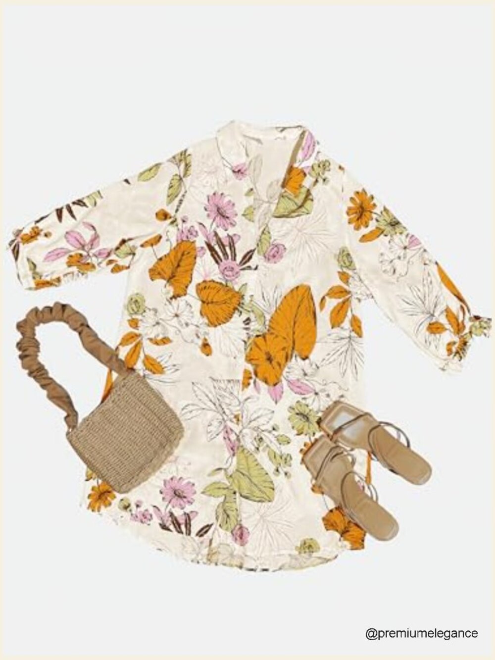 Mini Summer Dress Cover Up Oversize Floral Shirt 3/4 Sleeve Cuff Tie Button - Picture 5 of 7